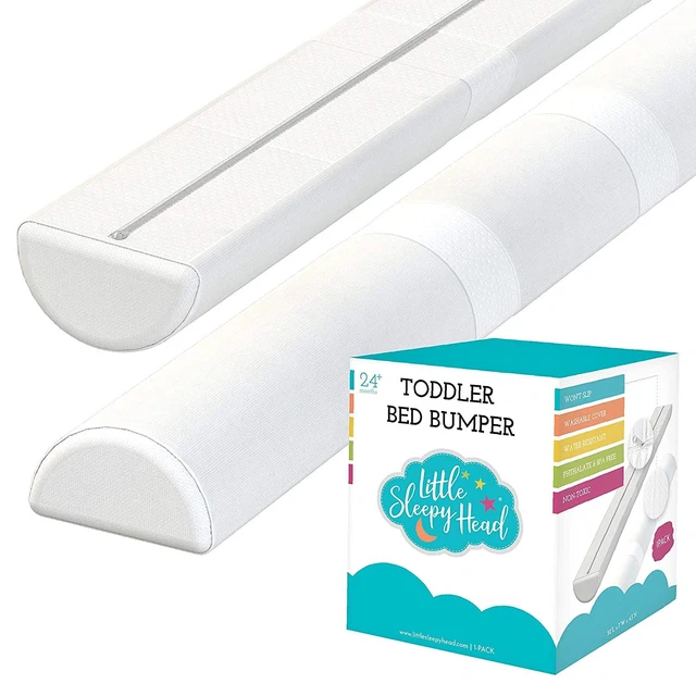 Little Sleepy Head Bed Bumper for Kids, Foam Safety Rails, 1-Pack, White