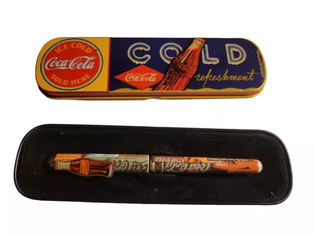 Vintage 1999 Coca-Cola Pen and Tin Case Nostalgia Needs New Ink Cartridge