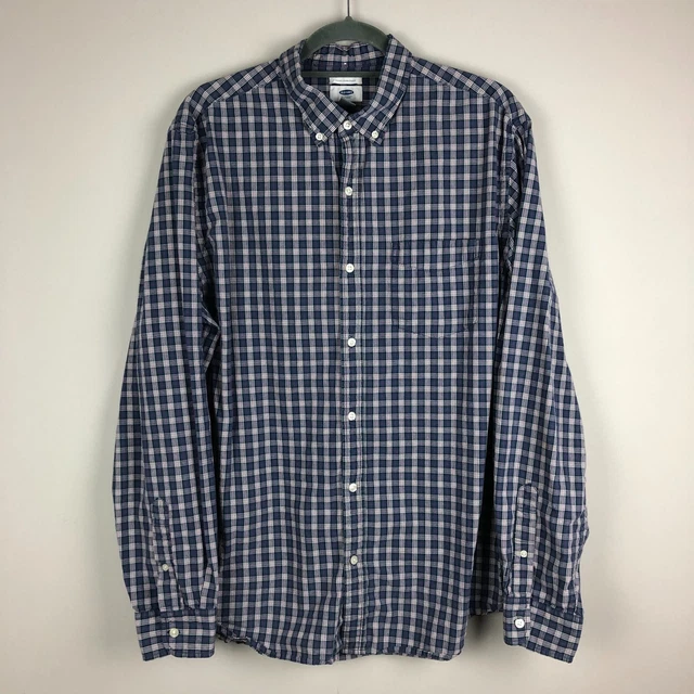 Old Navy Shirt Mens XL Tall Blue Plaid Slim Fit Button Down Preppy Dadcore