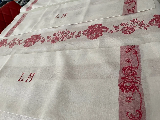 Service Table Ancien, Nappe  Et 4 Serviettes Lin soie Napoleon III Mono LM NSL14