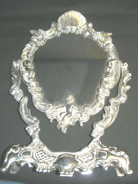 Vintage Ornate Silver-Plate Victorian Style Standing Dresser Mirror
