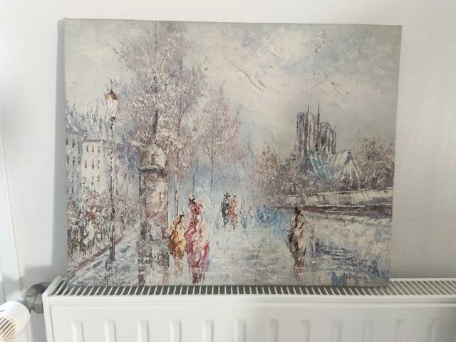 Tableau Huile Sur Toile - Personnage Attablé - Monogramme à Identifier - 33x32 Cm