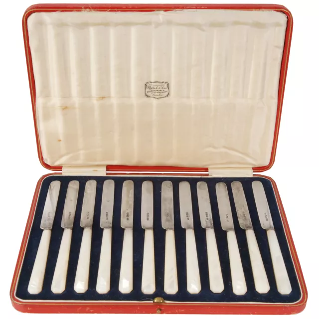 Silver 12 pieces dessert knives set, Harrison Brothers & Howson, United Kingdom