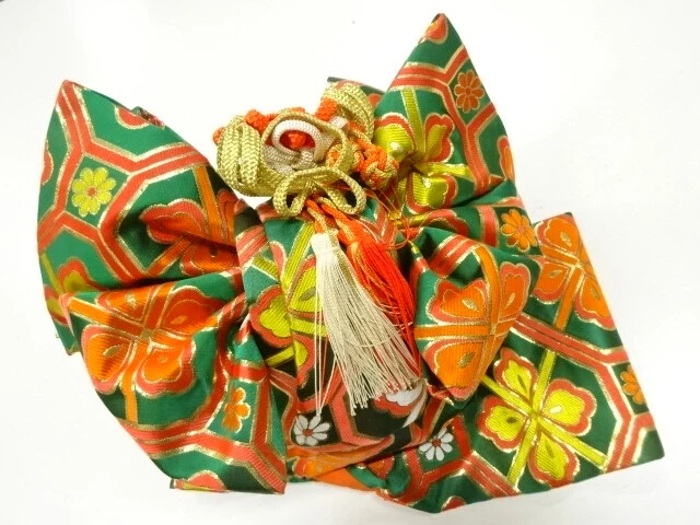 41929# Japanese Kimono / Ribbon Tsukuri Obi For Girls / Woven Flower & Shokk