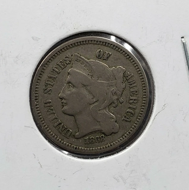 1868 P 3c Liberty Three Cent Nickel Coin VF Very Fine Circulated Condition USA