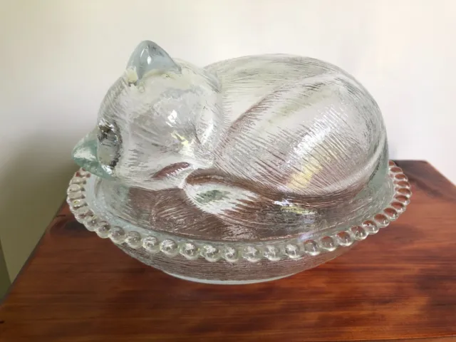 Nesting Cat Glass Trinket Treat Box Sleeping Cat Lidded Bowl
