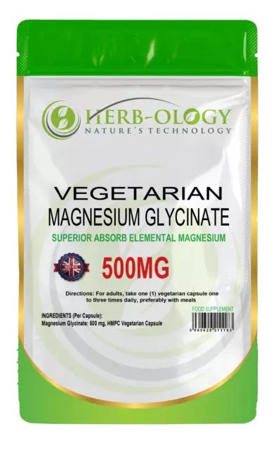 Magnesium Glycinate Capsules 500mg Herbology Best Bi-Glycinate Vegan