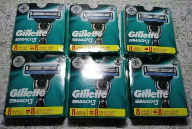 Hojas de afeitar Gillette Mach3 - 6 paquetes de 8 - 48 cartuchos en total