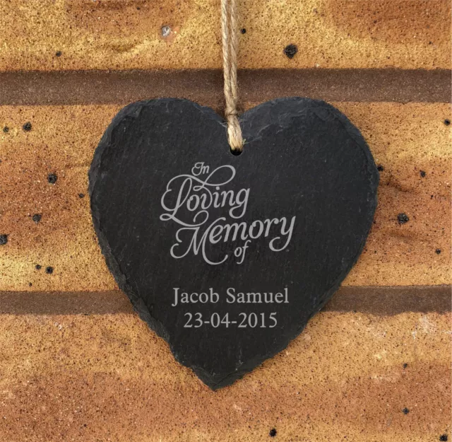 Personalised For Your Loved One  Rustic Slate Heart Memorial Grave Marker Plaque