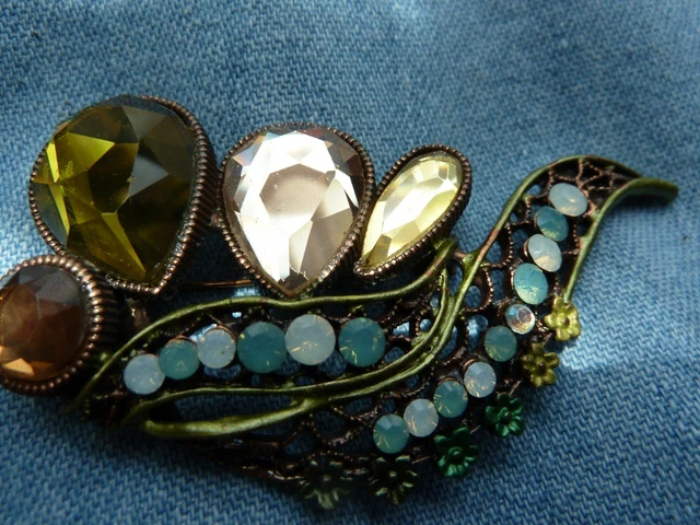 Ancienne Broche Pierre Noire - Laiton Argenté, Circa 1900