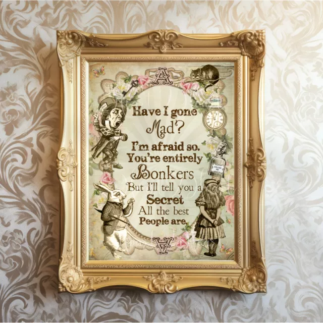 Alice in Wonderland Bonkers Print | Nursery Wall Art | Book Quote | Kids Room