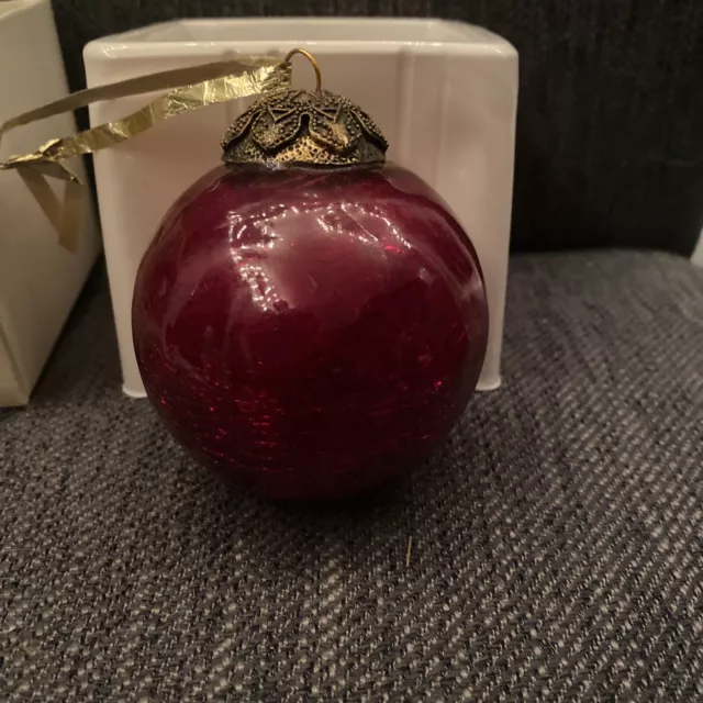 Vtg Crackle Red Glass Ornament Russ Berrie & Co. Bears From The Past