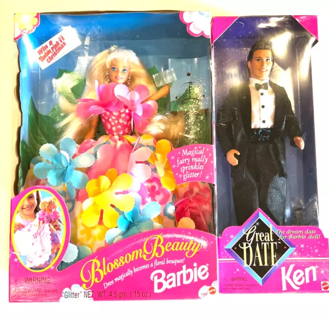 RARE SET Vintage 1996 Blossom Beauty Barbie Doll Mattel  & Great Date Ken, BNIB