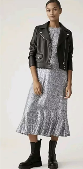 M&S Sequin Women Silver Midi Party Dress  Size 14R