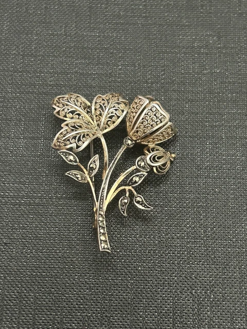 Ancienne broche Bouquet Fleurs stylisée Vintage 1950 signé Georges Legros