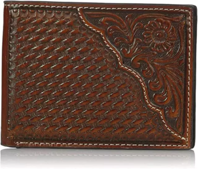 Nocona Western Mens Wallet Leather Weave Pro Bifold Tooled Tan N5446708