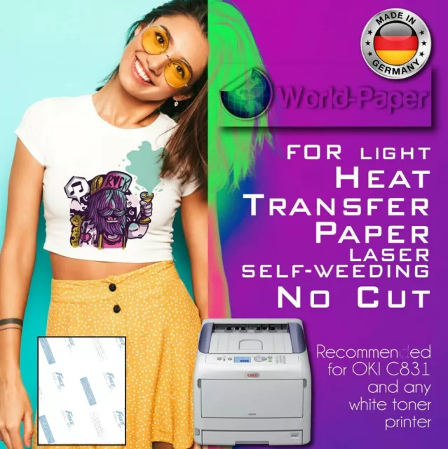 Heat Transfer Paper Laser Iron-On Free Style Self Weed Light fabric 50 Sheets A4