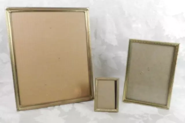 Set of 3 Vtg Picture Frames With Glass Gold Metal 8x10 5x7 2x3