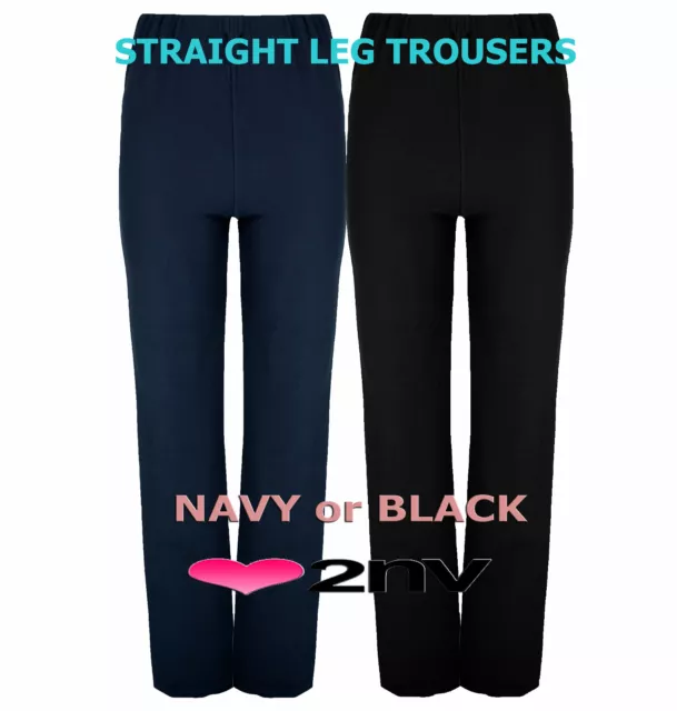 Ladies Straight Leg Trousers STRETCH Pull On Finely Ribbed Womens Trousers 8-26