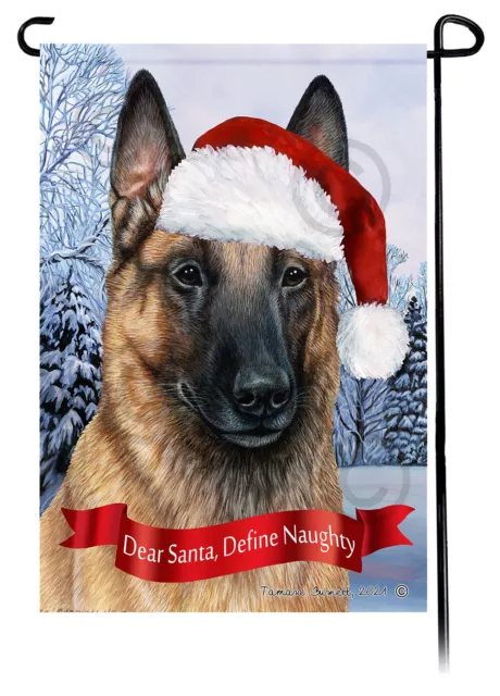 Dear Santa, Define Naughty Garden Flag - Light Fawn Belgian Malinois 015E