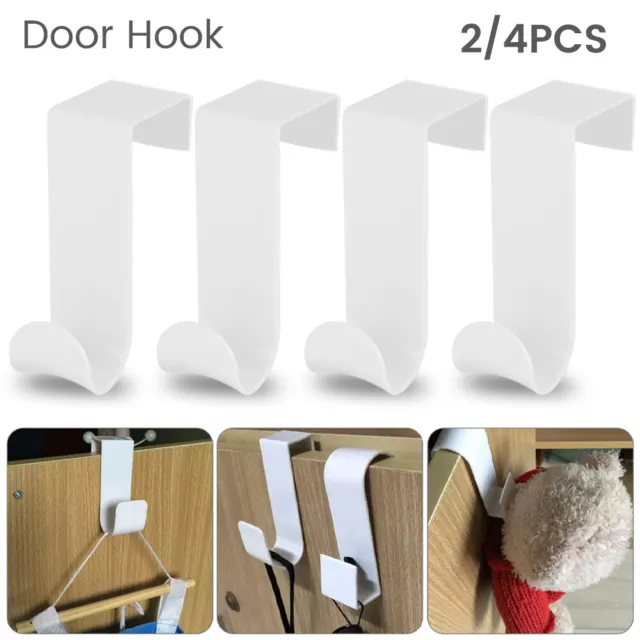 2/4 X Over Door Hooks Hangers Clothes Coat Jacket Rack Hook White Plastic DIY.√