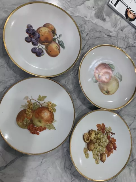 Vintage 4 BAREUTHER WALDSASSEN Bavaria Germany Porcelain Fruit Plates