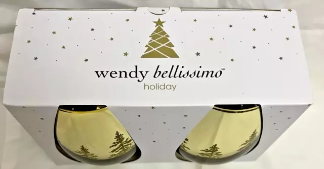 Stemless Wine Glasses Wendy Bellissimo Christmas Themed Gold NEW 2