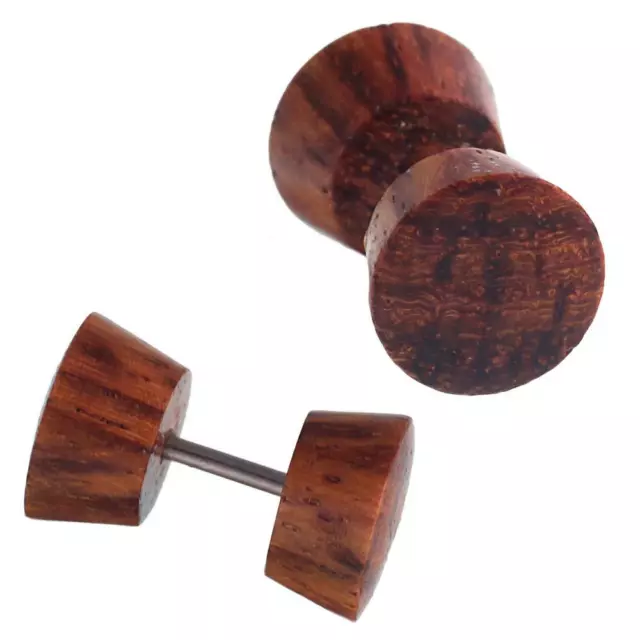 Fake Wood Plug Tamarinde Bone Inlay Flower of Life Stainless Steel Nail Organic