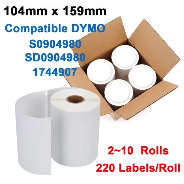 2-10 Rolls SD0904980 Compatible Dymo 4XL S0904980 Shipping Labels 104mm x 159mm