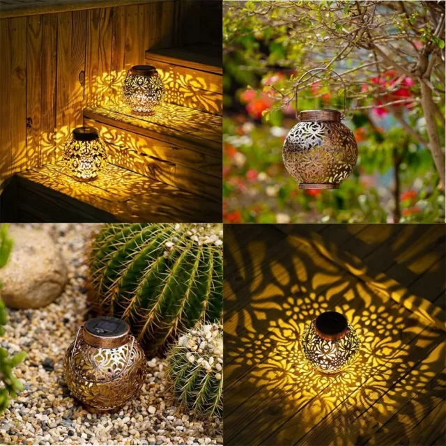 Decor Outdoor Hanging Solar Powered Light Morrocan Lantern LED Lamp Hollow Out