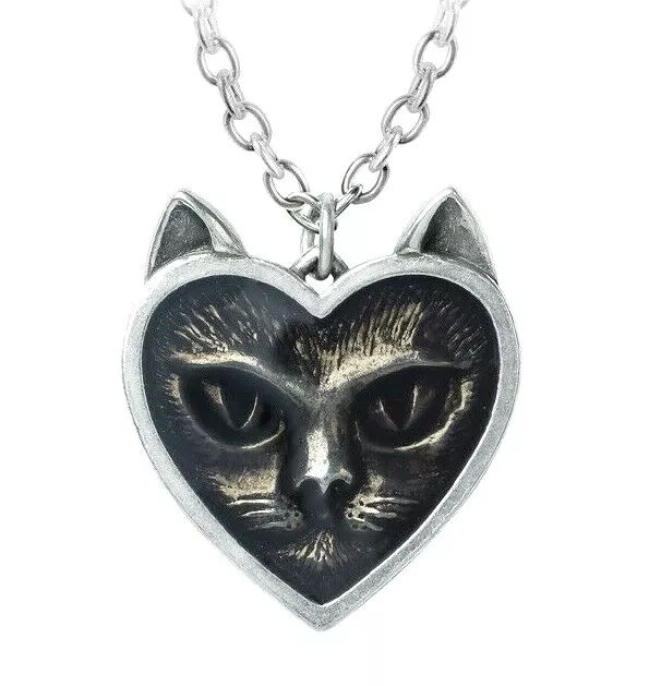 Alchemy Gothic Amour Forme Coeur Chat Visage Étain Anglais Fin Pendentif P884