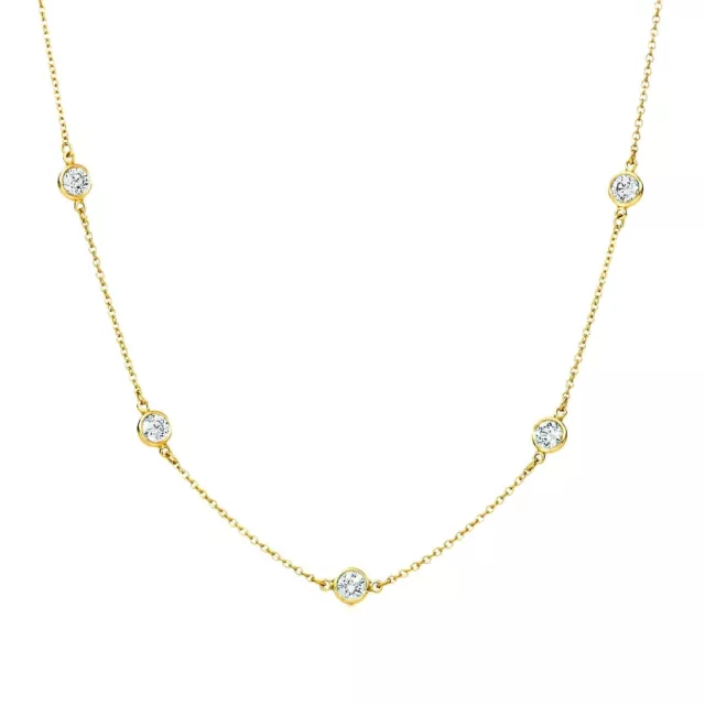 3CT Diamond By Yard Station Necklace 14k Yellow Gold Bezel Chain 20" Created VVS