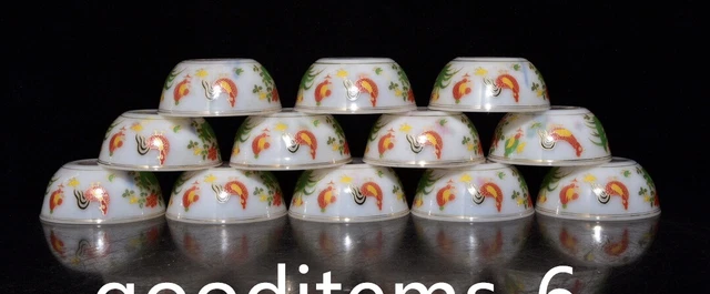 3.3"Old Antique Porcelain A set of Ming Chenghua Twelve Flower God Chicken Cup