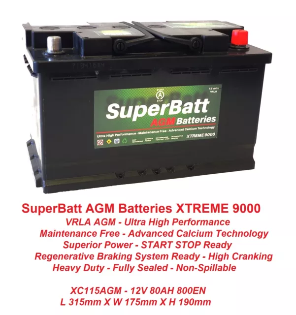 SB XC115AGM 12V 80AH Battery Start Stop = VARTA F21, BOSCH S5 A11, EXIDE EK800