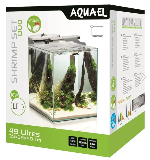 AQUAEL Crevettes Set Duo Verre Blanc LED Nano Aquariumset Ensoleillé Plant 49 L 2