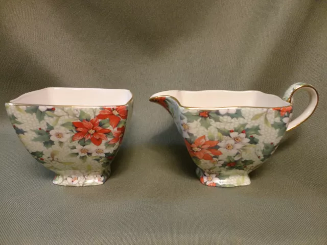 Royal Winton Grimwades Christmas Chintz Creamer Open Sugar Bowl