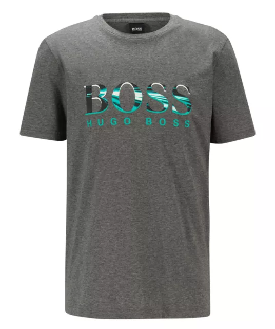 HUGO BOSS Cotton-Jersey T-Shirt Photographic Print LOGO S/M/L/XL/XXL Grey NWT