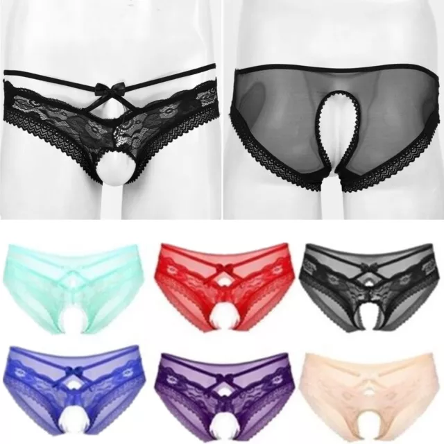 Sexy Men Lingerie Open Front Penis Hole Sissy Bikini Briefs Underwear Panties