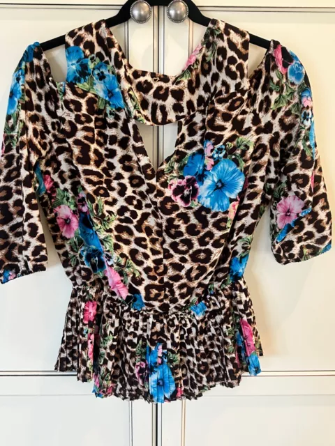 Thalia Sodi Leopard & Floral Print Cold Shoulder Blouse M 8-10 ⭐BOGO⭐