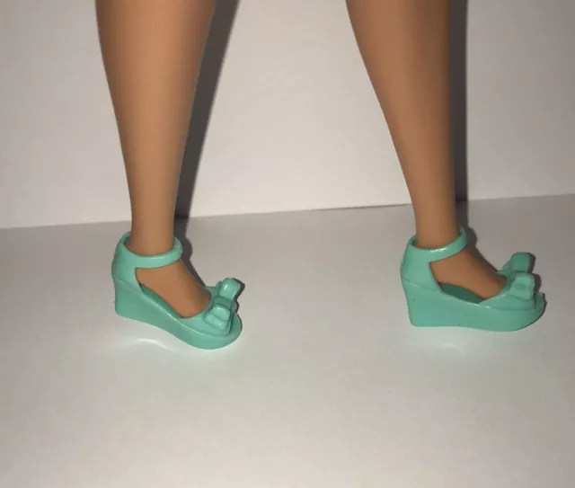 Fashion Doll Wedge Heel Shoes Bows Green Heeled Feet Curvy Barbie Sindy