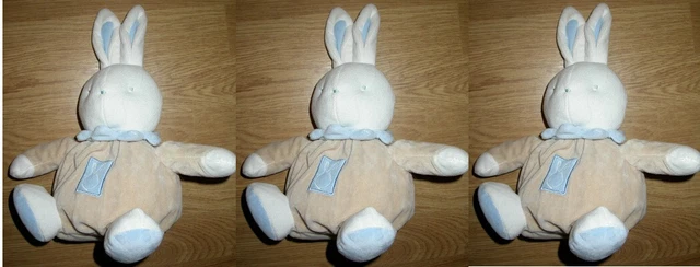Doudou PELUCHE LOT DE 3 LIEVRE LAPIN RABBIT BOULE BEIGE BLANC BLEU KLORANE BEBE
