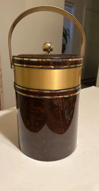 Georges Briard  signed 12 in. tall ice bucket vintage lid as well tongs