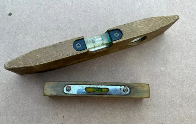 Vintage Wooden Spirit Levels Pair Old Tools