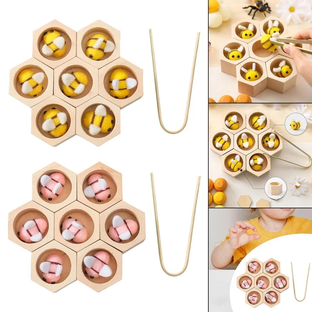 Jeu éducatif En Bois : Ruche D'abeilles Avec Pince - Apprentissage Des Couleurs Pour Enfants 3 Ans Et Plus