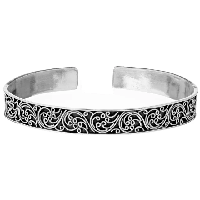 Bracelet Jonc Épais En Argent Sterling .925 - Clé Grecque - Réglable - 81stgeneration - Style Manchette