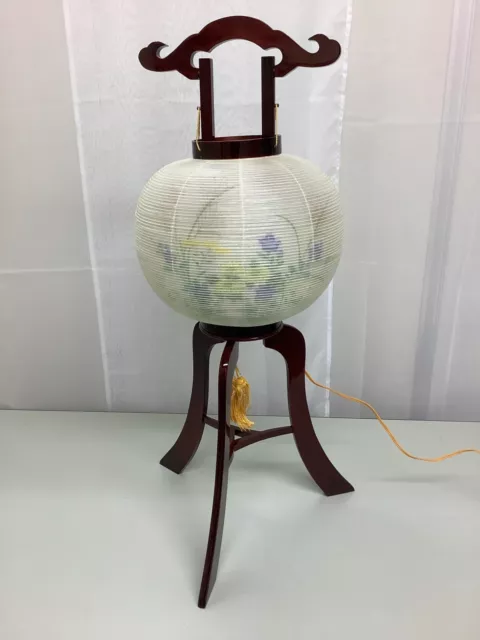 Japanese Electric Paper Lantern Standing Chochin purple flower  pampas 33x12inch