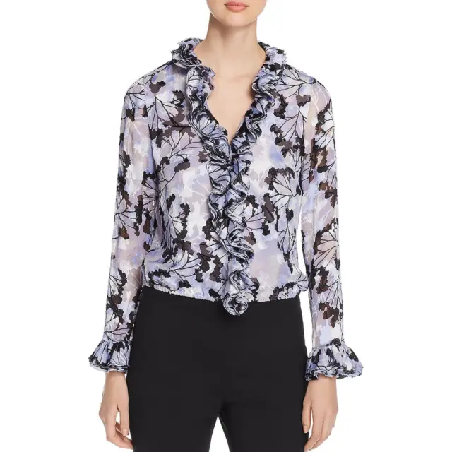 Elie Tahari Womens Chandana Blue Silk Blend Hook Front Blouse Top S BHFO 6846