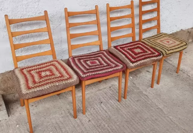 4x Esszimmerstühle Vintage Designer Stuhl Holz 60er Sprossenstuhl Danish 60s C