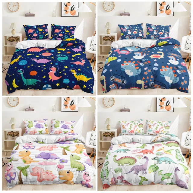 Baby Dinosaurs Cool Dino Cartoon Animal Kids Gift Doona Duvet Quilt Cover Set