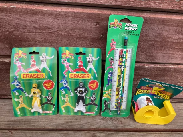 VTG Mighty Morphin Power Rangers Collectibles Eraser Pencil Logo Tape MIP MIB